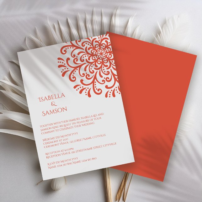 Whimsical Orange Red Flourish Wedding Invitation (Creator Uploaded)