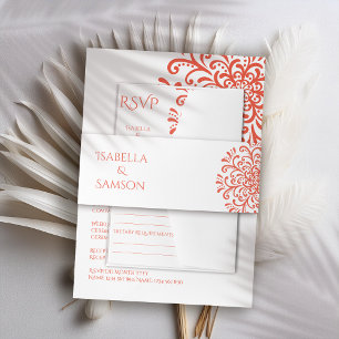 Whimsical Orange Red Flourish Wedding Invitation Belly Band