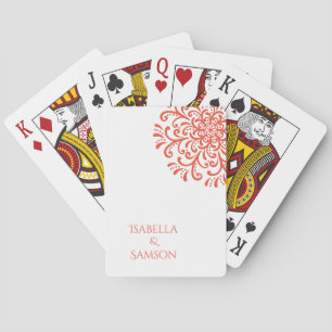Whimsical Orange Red Flourish Wedding Playing Cards