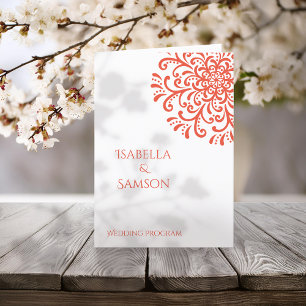 Whimsical Orange Red Flourish Wedding Program Programme