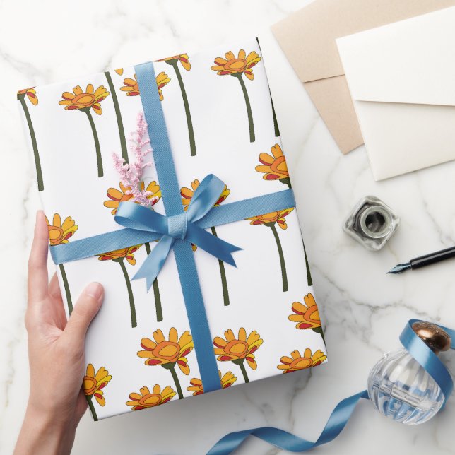 Whimsical Orange Red Flower Floral Wrapping Paper (Gifting)