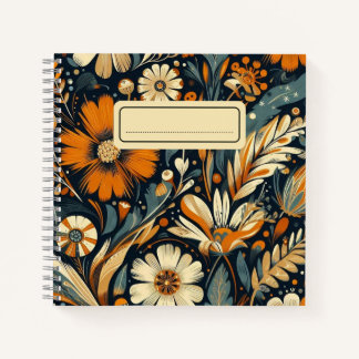  Whimsical Orange Wildflowers & Birds in Folk Art  Notebook