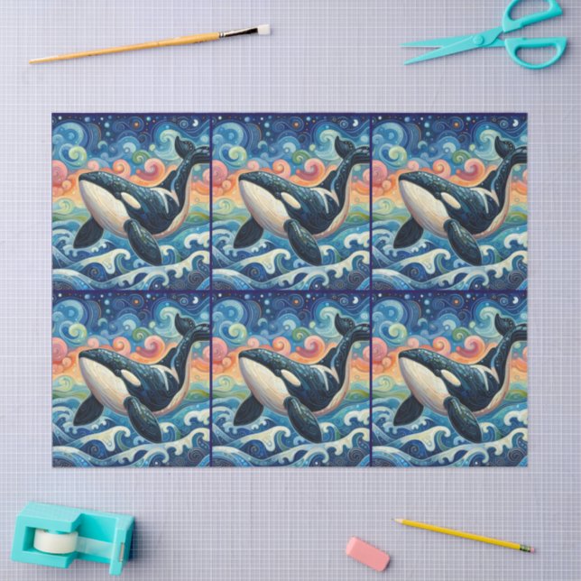 Whimsical Orca Whale Beach Coastal Decoupage  Tissue Paper (Craft)