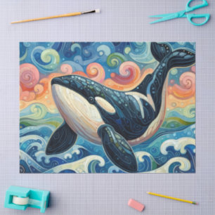 Whimsical Orca Whale Beach Coastal Decoupage Tissue Paper