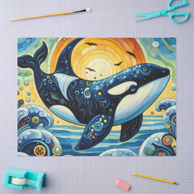 Whimsical Orca Whale Beach Coastal Decoupage  Tissue Paper (Craft)