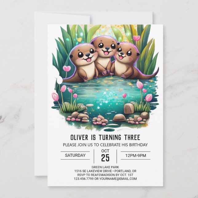 Whimsical Otter Birthday Invitation (Front)