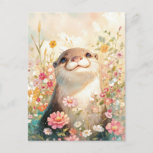 Whimsical Otter in Sunny Wildflower Meadow Postcard