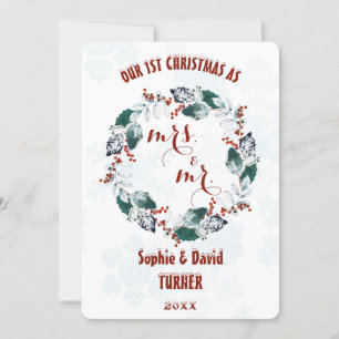 Whimsical Our First Christmas Winter Wreath Holiday Card
