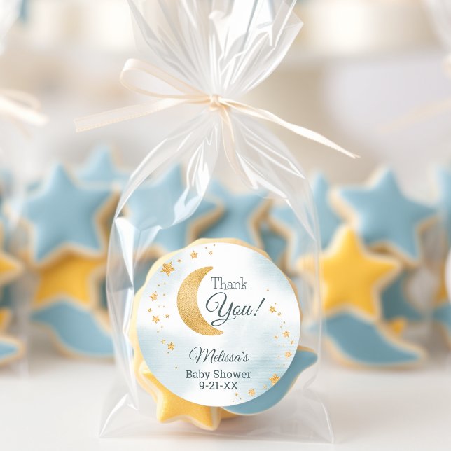 Whimsical Over the Moon Thank You Baby Shower Classic Round Sticker (Whimsical Over the Moon Thank You Baby Shower Classic Round Sticker)