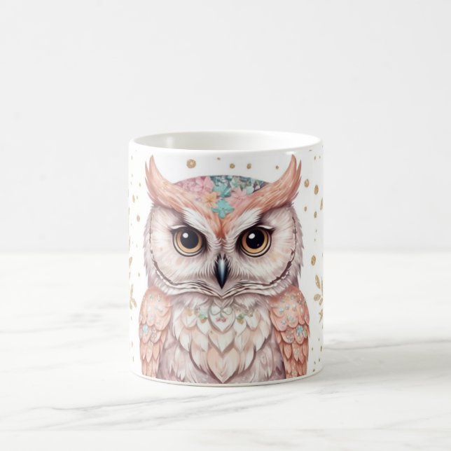 Whimsical Owl and Floral Fantasy Coffee Mug (Center)