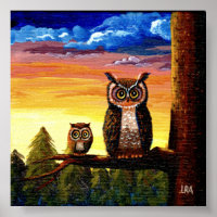 Whimsical Owl Art Forest Moon Creationarts