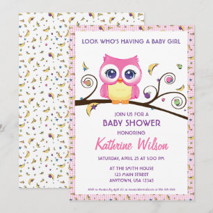 Whimsical Owl Baby Girl Shower Celestial Doodles  Invitation