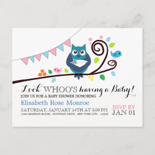 Whimsical Owl Baby Shower Invitation Postcard