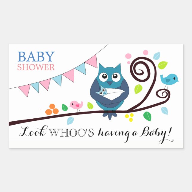 Whimsical Owl Baby Shower Rectangular Sticker (Front)
