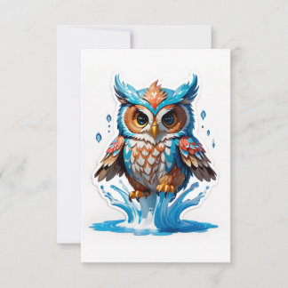 Whimsical Owl Bear Jumping on Water - Playful Wild Thank You Card