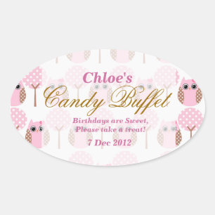 Whimsical Owl Birthday Candy Buffet Sticker
