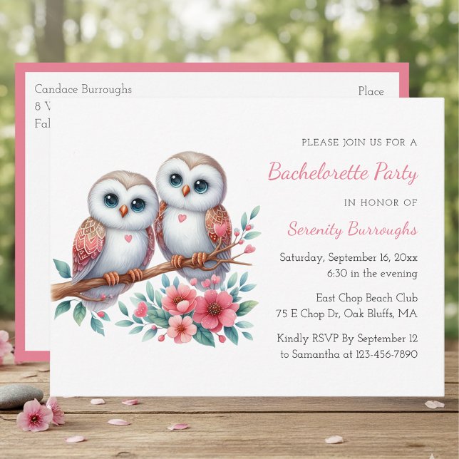 Whimsical Owl Couple Woodland Bachelorette Party Invitation Postcard (Creator Uploaded)