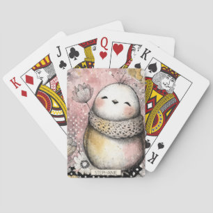 Whimsical Owl Floral Watercolor Art Playing Cards