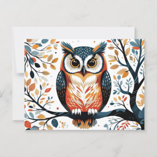 Whimsical Owl on the Tree Branch Postcard