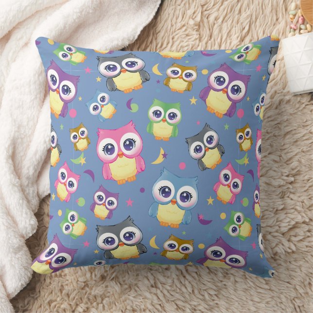 Whimsical Owl Pattern on Blue Home Decor  Cushion (Blanket)