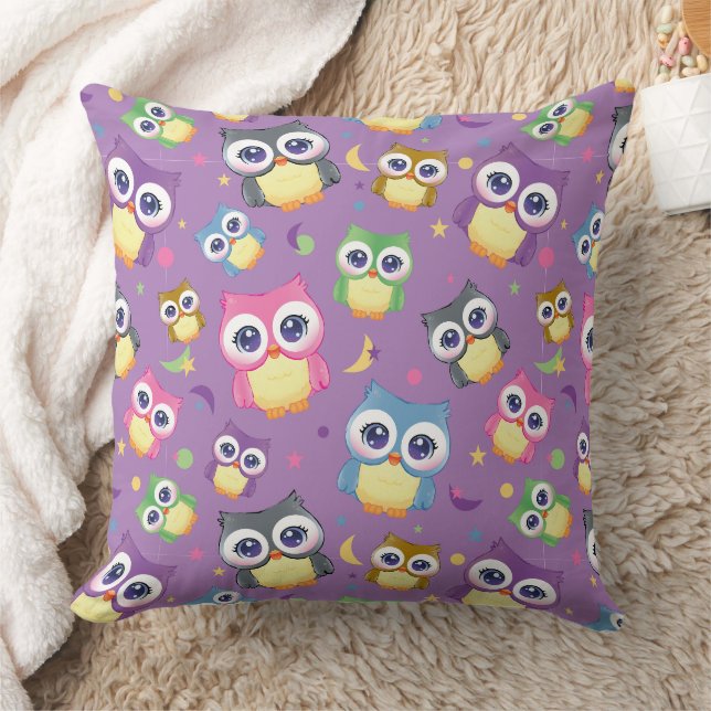 Whimsical Owl Pattern on Purple Home Decor  Cushion (Blanket)