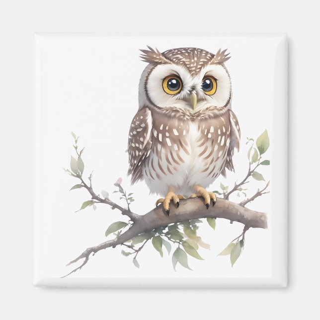 Whimsical Owl Perched in a Tree Refrigerator  Magnet (Front)