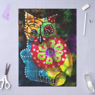 Whimsical Owl Talavera Style Bird Decoupage Tissue Paper