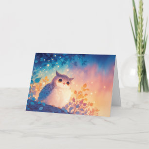 Whimsical Owl Under a Starry Glow Card