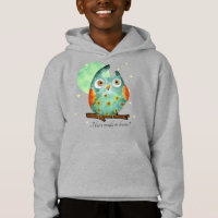 Whimsical Owl Watercolor Style Name School on Back