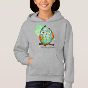 Whimsical Owl Watercolor Style Name School on Back
