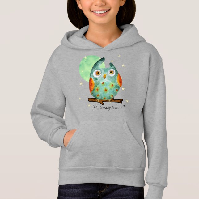 Whimsical Owl Watercolor Style Name School on Back (Front)