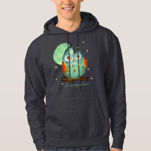 Whimsical Owl Watercolor Style Name School on Back Hoodie