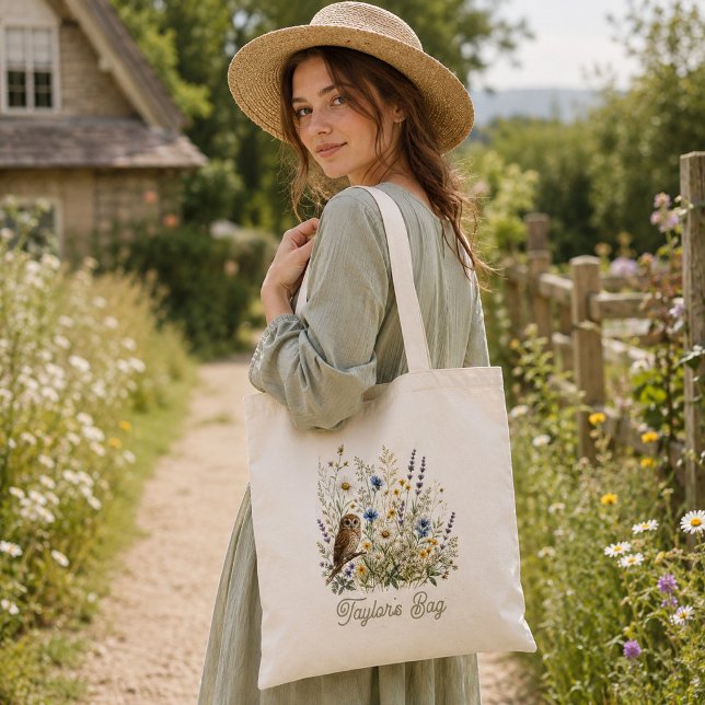 Whimsical Owl Wildflower Meadow  Tote Bag (Creator Uploaded)