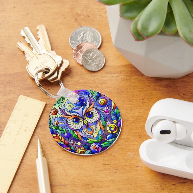 Whimsical Owl With Sapphire Eyes Key Ring (Desk)