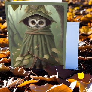 Whimsical Owl Wizard Long Legs Cute Strange Animal Holiday Card