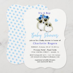 Whimsical Owls Cute  Baby Boy Shower Invitation