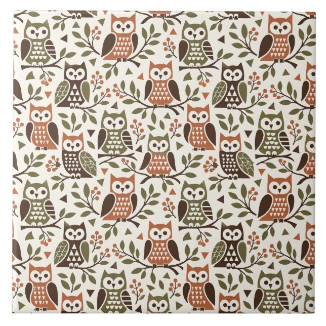 Whimsical Owls in Branches - Cosy Pattern - Illust Tile (Front)