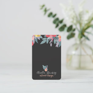 Whimsical Painted Bloom Floral On Black Business Card