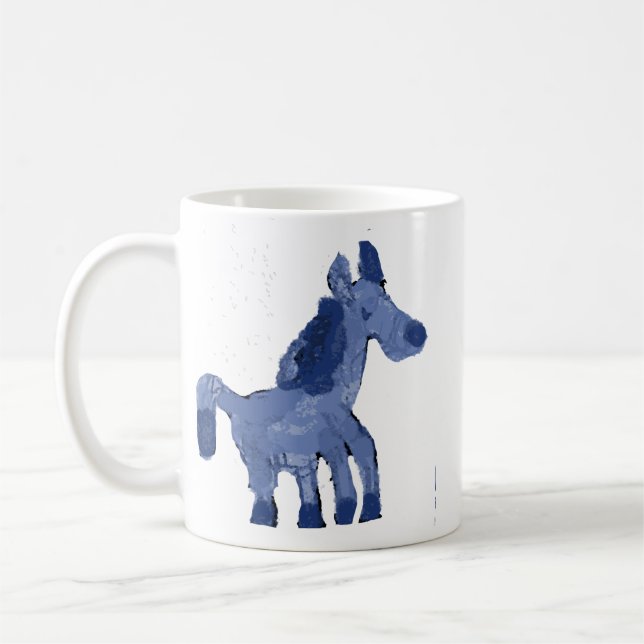 Whimsical Painted Blue Horse Ceramic Coffee Mug (Left)