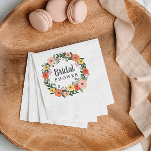 Whimsical Painted Floral Wreath Bridal Shower Napkin