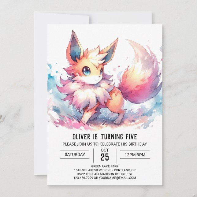 Whimsical Painted Fox Birthday Invitation (Front)
