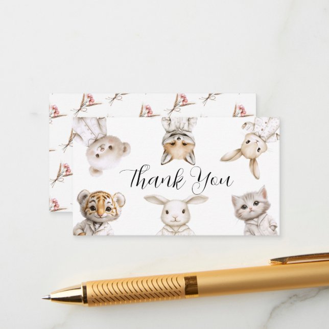 Whimsical Pajama Animals: Thank You  Enclosure Card (Front/Back In Situ)