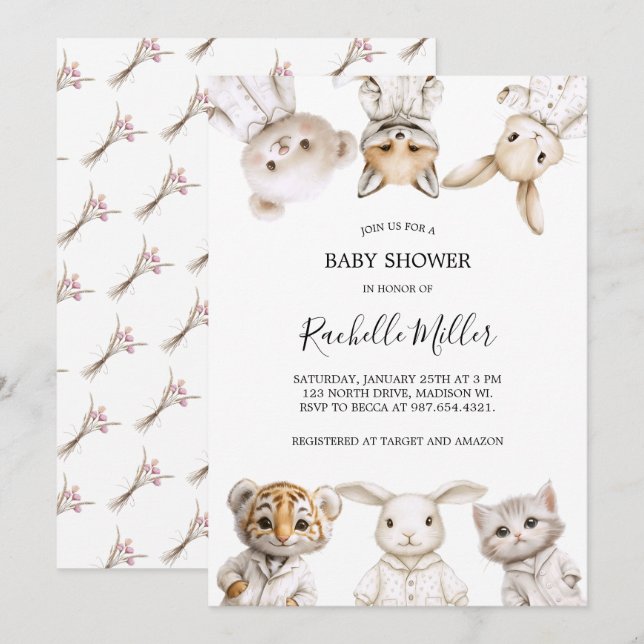 Whimsical Pajama Parade: Baby Shower Invitation  (Front/Back)