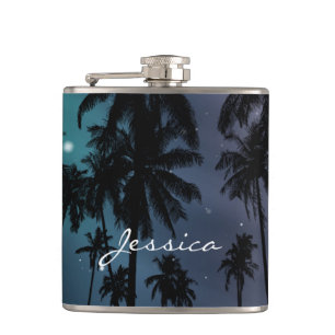 Whimsical Palm Trees and Starry Night Personalised Hip Flask