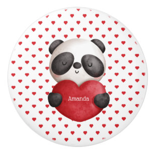 Whimsical Panda Bear With Personalised Heart Ceramic Knob