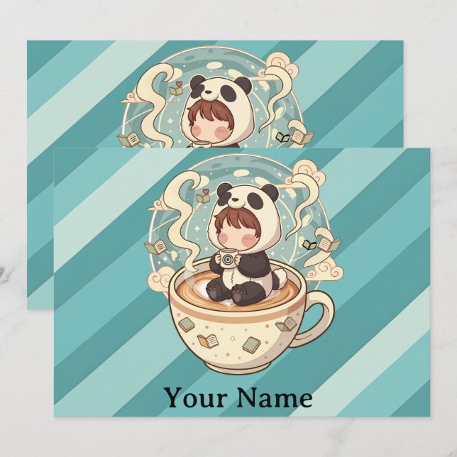  Whimsical Panda Coffee Greeting Card (Front/Back)