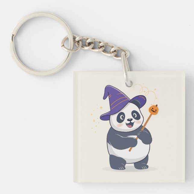 Whimsical Panda Wizard with Magic Hat Key Ring (Front)
