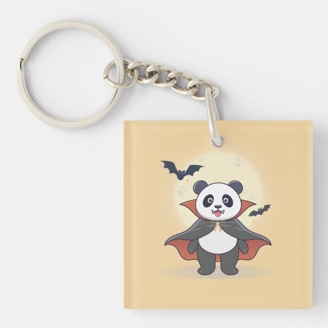 Whimsical Panda Wizard with Magic Hat Key Ring (Front)