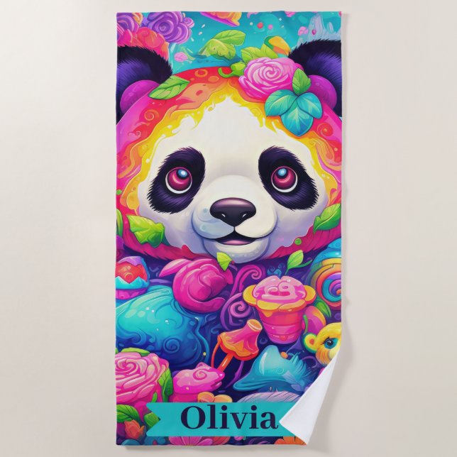 Whimsical Panda Wonderland Beach Towel (Front)