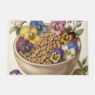 Whimsical Pansy Flower Cereal Bowl Doormat